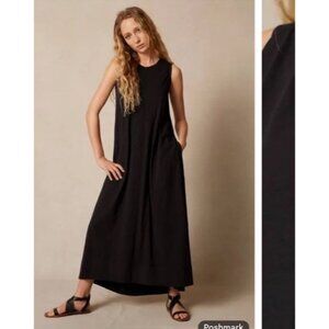 Me+Em‎ sleeveless Tank Slub Jersey Flared maxi dress Size M black resort pockets